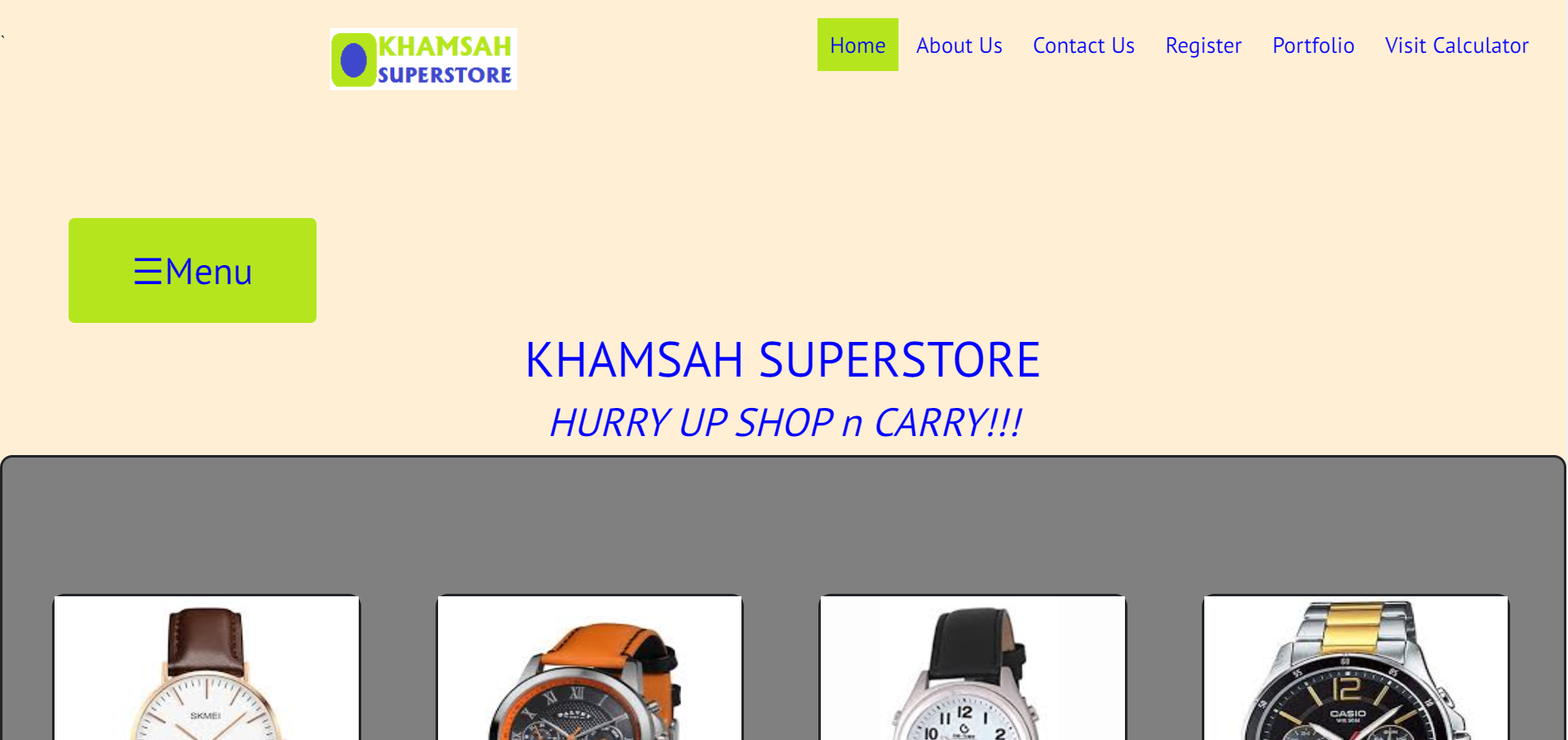 The home page of my E-commerce site